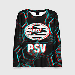 Женский лонгслив PSV FC в стиле Glitch на темном фоне