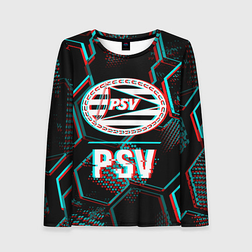 Женский лонгслив PSV FC в стиле Glitch на темном фоне / 3D-принт – фото 1