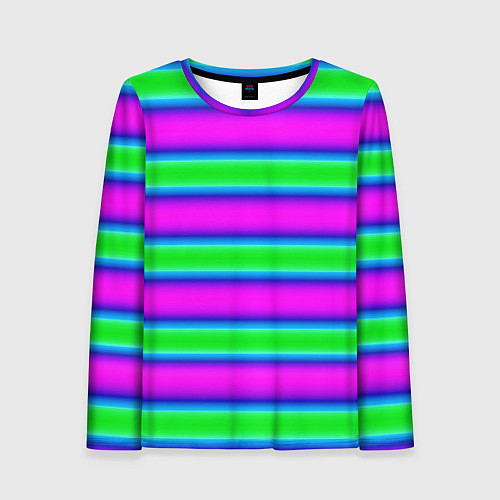 Женский лонгслив Зеленый и фиолетовые яркие неоновые полосы striped / 3D-принт – фото 1