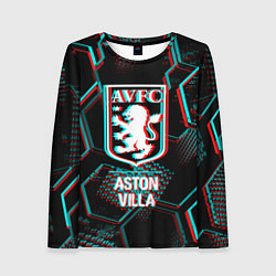 Лонгслив женский Aston Villa FC в стиле Glitch на темном фоне, цвет: 3D-принт