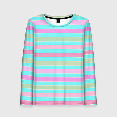 Женский лонгслив Pink turquoise stripes horizontal Полосатый узор / 3D-принт – фото 1