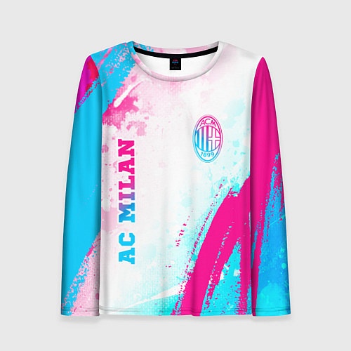 Женский лонгслив AC Milan neon gradient style: символ и надпись вер / 3D-принт – фото 1