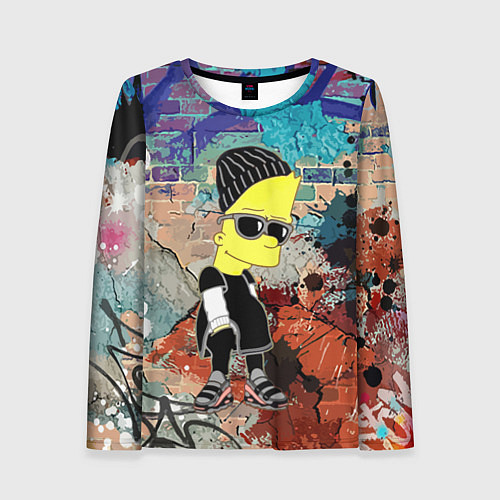 Женский лонгслив Барт Симпсон в тёмных очках на фоне граффити / 3D-принт – фото 1