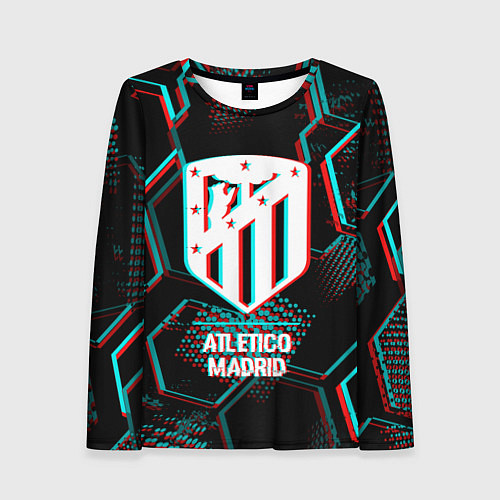 Женский лонгслив Atletico Madrid FC в стиле glitch на темном фоне / 3D-принт – фото 1