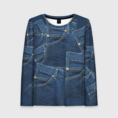 Женский лонгслив Джинсовка jeans / 3D-принт – фото 1