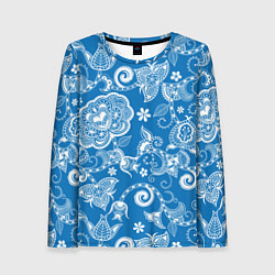 Лонгслив женский Голубое кружево, цвет: 3D-принт