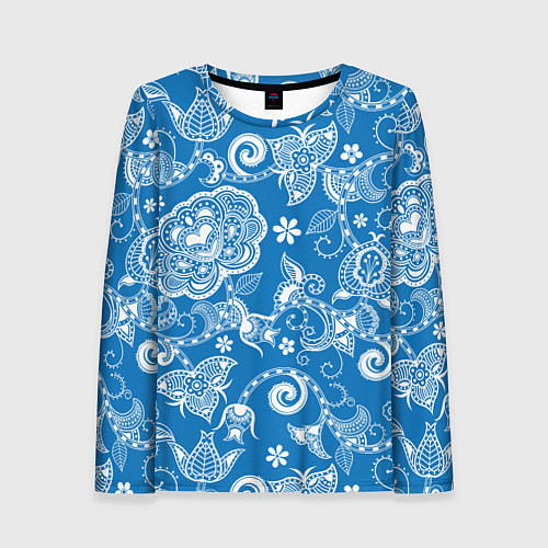 Женский лонгслив Голубое кружево / 3D-принт – фото 1