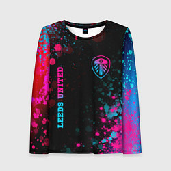 Лонгслив женский Leeds United - neon gradient: символ и надпись вер, цвет: 3D-принт