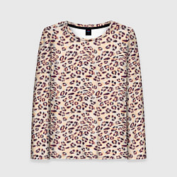 Лонгслив женский Коричневый с бежевым леопардовый узор, цвет: 3D-принт