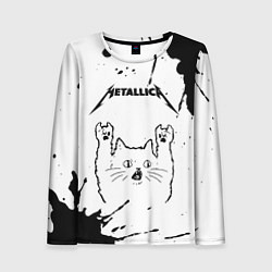 Женский лонгслив Metallica рок кот на светлом фоне