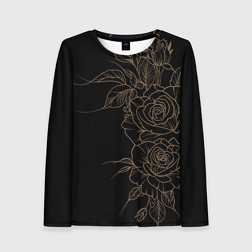 Женский лонгслив Элегантные розы на черном фоне / 3D-принт – фото 1