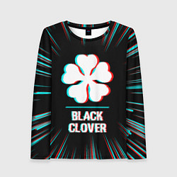 Лонгслив женский Символ Black Clover в стиле glitch на темном фоне, цвет: 3D-принт