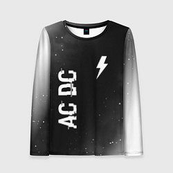 Лонгслив женский AC DC glitch на темном фоне: надпись, символ, цвет: 3D-принт
