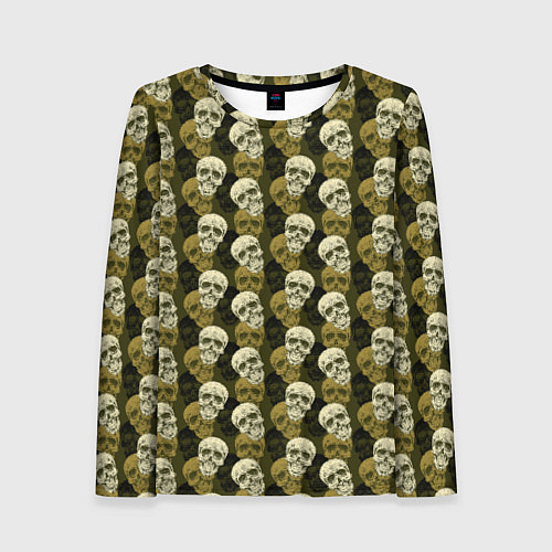 Женский лонгслив Милитари улыбающиеся черепа / 3D-принт – фото 1