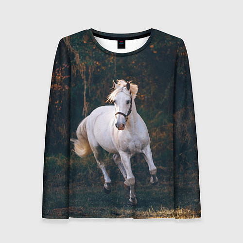 Женский лонгслив Скачущая белая лошадь / 3D-принт – фото 1
