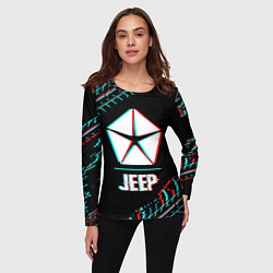 Лонгслив женский Значок Jeep в стиле glitch на темном фоне, цвет: 3D-принт — фото 2