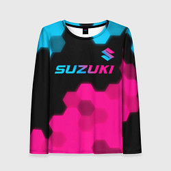 Лонгслив женский Suzuki - neon gradient: символ сверху, цвет: 3D-принт