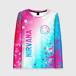 Лонгслив женский Nirvana neon gradient style: надпись, символ, цвет: 3D-принт