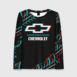 Лонгслив женский Значок Chevrolet в стиле glitch на темном фоне, цвет: 3D-принт