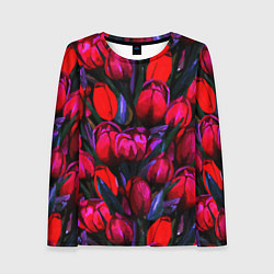 Лонгслив женский Тюльпаны - поле красных цветов, цвет: 3D-принт