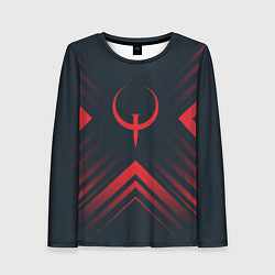 Женский лонгслив Красный символ Quake на темном фоне со стрелками