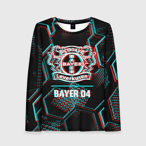 Женский лонгслив Bayer 04 FC в стиле glitch на темном фоне / 3D-принт – фото 1