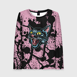 Лонгслив женский Чёрный котяра - Чёрные кляксы, цвет: 3D-принт