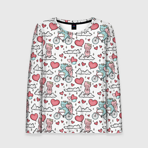 Женский лонгслив Влюблённые кот и кошка на велосипеде / 3D-принт – фото 1