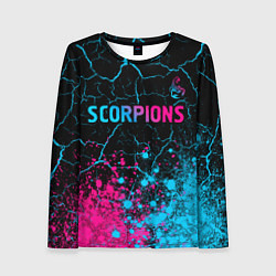 Лонгслив женский Scorpions - neon gradient: символ сверху, цвет: 3D-принт