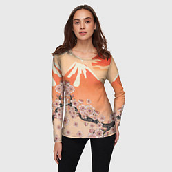 Лонгслив женский Ветка цветущей сакуры и вулкан, цвет: 3D-принт — фото 2