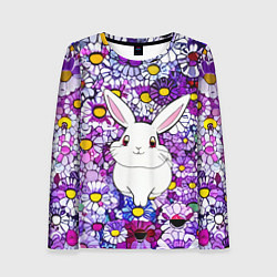 Лонгслив женский Веселый кролик в цветах, цвет: 3D-принт