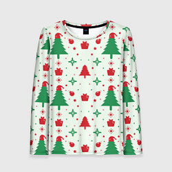Лонгслив женский Праздничные ёлочки, цвет: 3D-принт