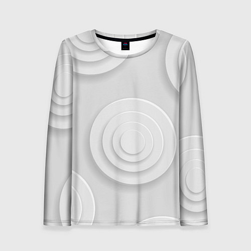 Женский лонгслив Серый фон и абстрактные белые объёмные окружности / 3D-принт – фото 1