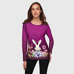 Лонгслив женский Кролик на винном фоне, цвет: 3D-принт — фото 2