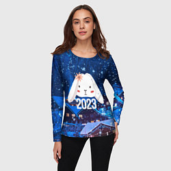 Лонгслив женский Белый крольчонок с цветком, цвет: 3D-принт — фото 2