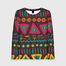 Лонгслив женский Разнообразный узор - треугольники, линии и круги, цвет: 3D-принт