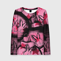 Лонгслив женский Новогодние игрушки зайки и звезды, цвет: 3D-принт