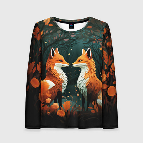 Женский лонгслив Две лисоньки в стиле Folk Art / 3D-принт – фото 1