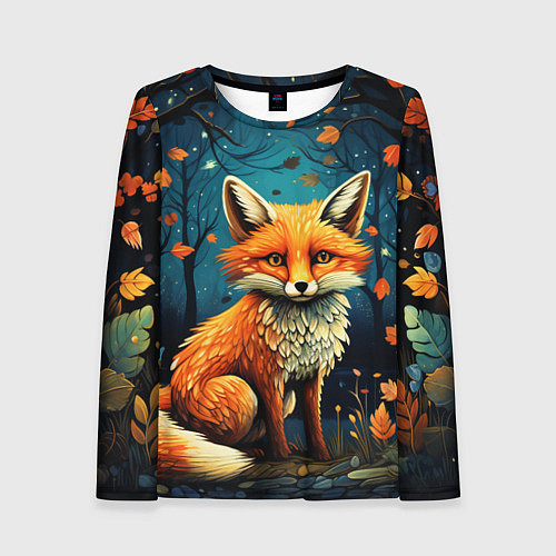 Женский лонгслив Лиса в Folk Art стиле / 3D-принт – фото 1