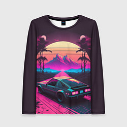 Женский лонгслив Synthwave car and mountains