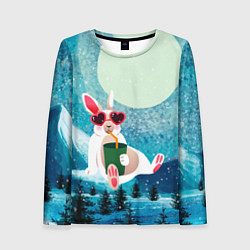 Лонгслив женский Кролик в очках и с лимонадом, цвет: 3D-принт