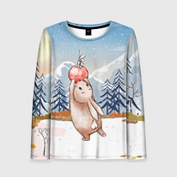 Лонгслив женский Зайка и елочная игрушка, цвет: 3D-принт