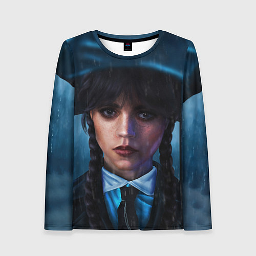 Женский лонгслив Уэнсдэй под зонтом / 3D-принт – фото 1