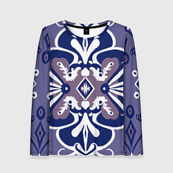 Женский лонгслив Паттерн цветок с глазками в синих оттенках