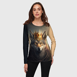 Лонгслив женский Волк в золотой короне, цвет: 3D-принт — фото 2
