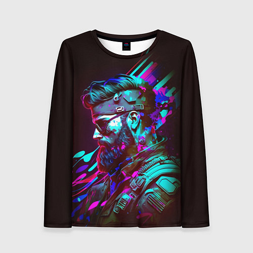 Женский лонгслив Мужчина с бородой в стиле киберпанк / 3D-принт – фото 1