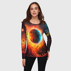 Лонгслив женский Планета в огненном космосе, цвет: 3D-принт — фото 2