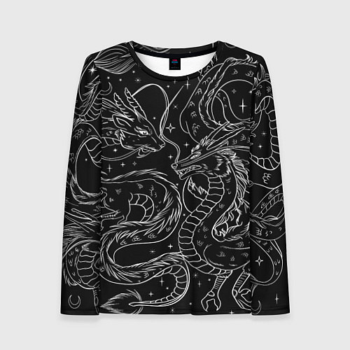 Женский лонгслив Дракон - унесенные призраками: тату на черном / 3D-принт – фото 1