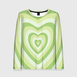 Лонгслив женский Зеленые сердца - индикид паттерн, цвет: 3D-принт
