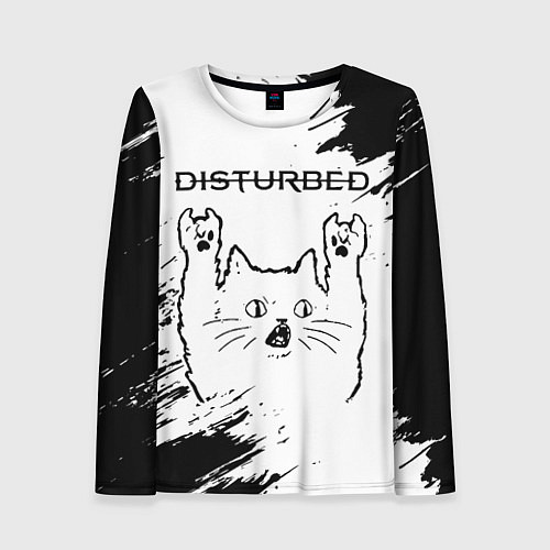 Женский лонгслив Disturbed рок кот на светлом фоне / 3D-принт – фото 1